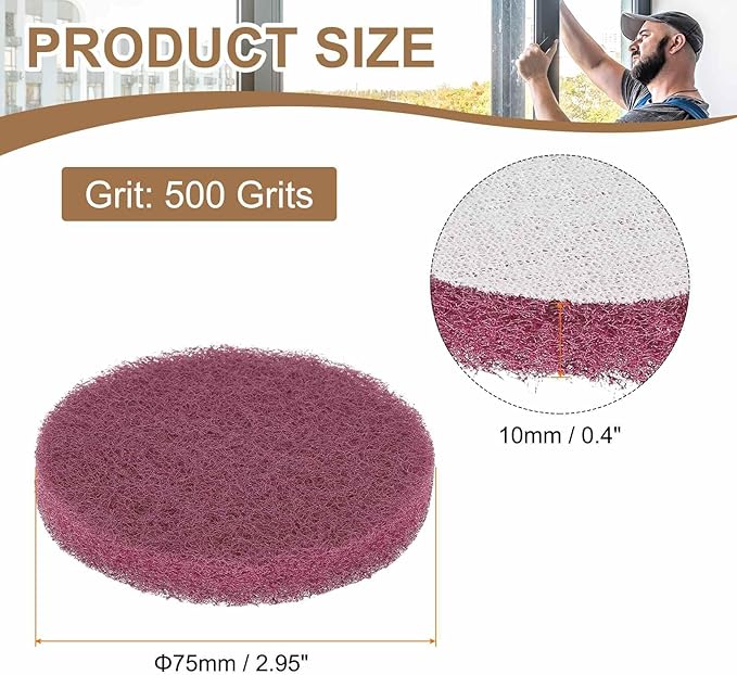 HARFINGTON 24pcs Scrubber Scouring Pads 500 Grits 3 Inch Drill Power Brush Hoop and Loop Surface Conditioning Disc Drill Scuffing Disc Scrub Pads for Home Kitchen Cleaning, Red