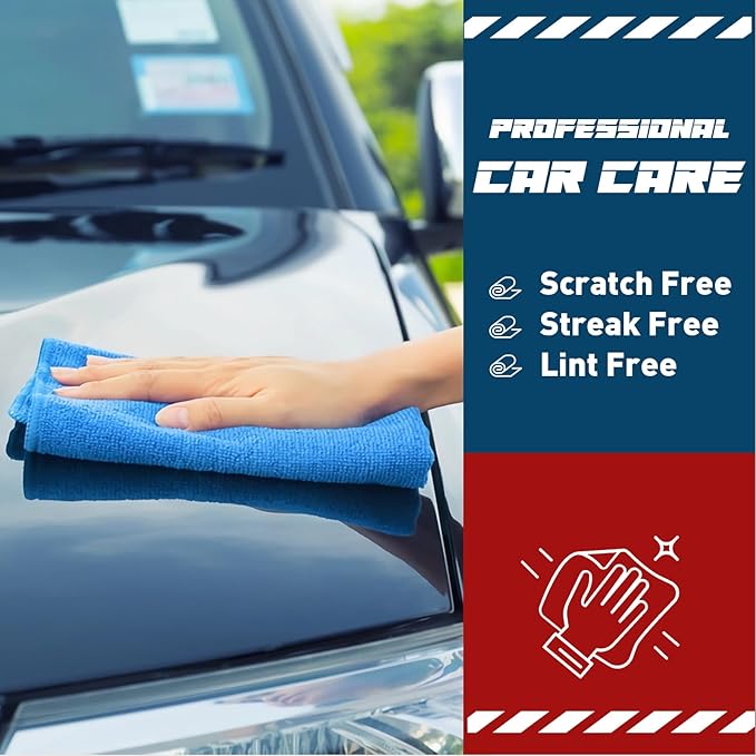 Blue Microfiber Towels Bulk-400 Pack, Cleaning Cloths Bulk, Microfiber Towels for Cars, Cleaning Rags Blue (12x12 inches)