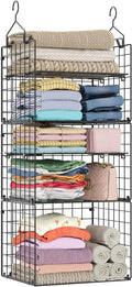X-cosrack Closet Hanging Organizer Shelves - 5 Tier Wardrobe Organizers and Storage Bin, Hanging Organizer Shelves, Clothes Shelf with Adjustable Dividers for Bedroom Closet Sweater Shoes Handbag