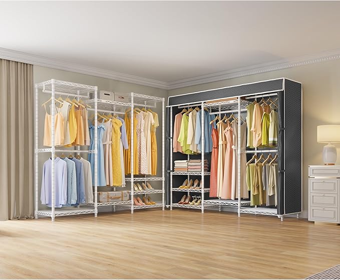 VIPEK V5C Medium Covered Clothes Rack Heavy Duty Portable Closet Wardrobe, Freestanding White Clothing Rack with Black Upgarded Polyester Cover, Adjustable Custom Closet Rack, 56.7" Lx15.7 Wx76.4 H