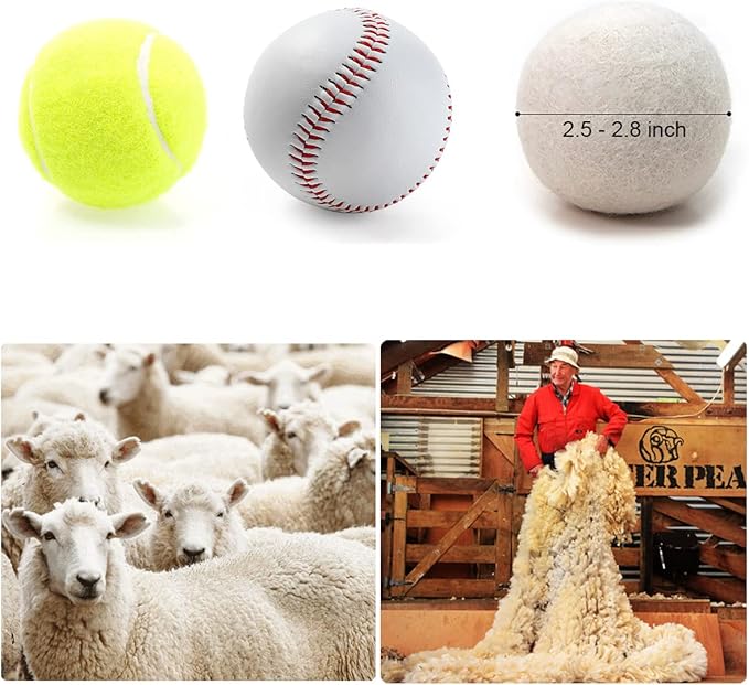 6-Pack Wool Dryer Balls Reusable Laundry Balls for Dryer Natural Fabric Softeners and Wrinkle Release, Organic and Eco Wool Dryer Ball for Pet Hair Removal, Dryer Sheets, Drying Ball