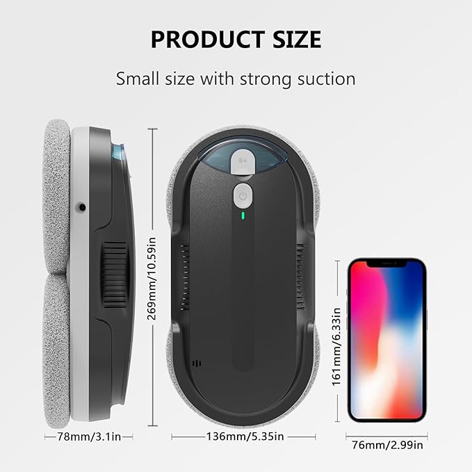 Window Cleaning Robot – 2400-3200Pa Suction, Dual Ultrasonic Spray, 85ml Tank, Edge Detection, Anti-Drop, 3 Cleaning Modes for Streak-Free Glass(Black)