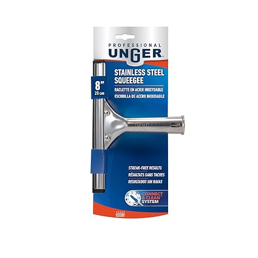 Unger Professional Stainless Steel Heavy-Duty Squeegee, 12", Silver