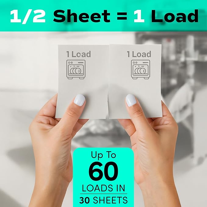 Zero Trace Dishwasher Detergent Eco-Friendly Sheets for Dish Washing - Plant Powered Technology - Lemon Scent - 60 Loads