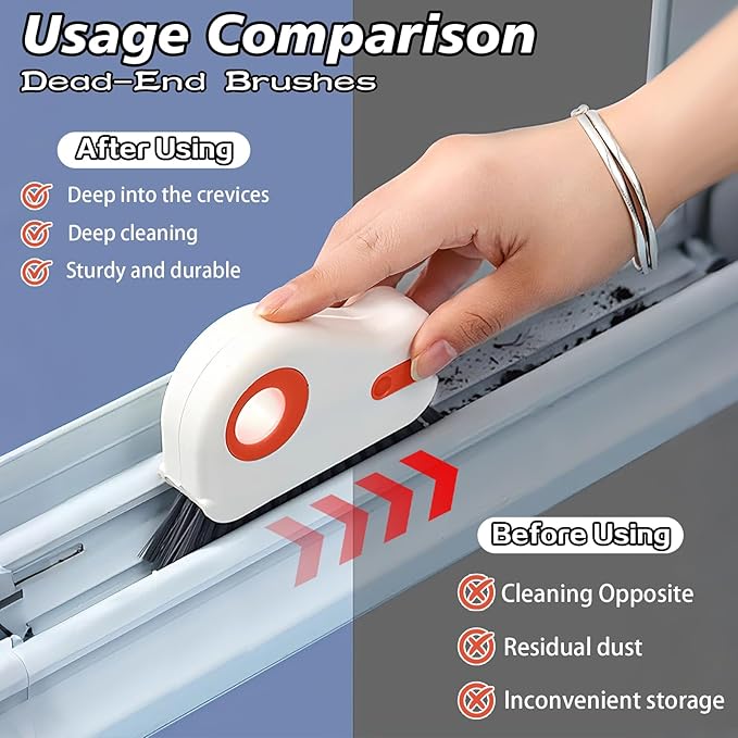 2 in 1 Groove Cleaning Brush, Easy to Store Window Track Cleaning Tools, Multifunction Window Track Cleaner, Track Cleaning Tools Suitable for Sliding Door Tracks, Shutter Door Window Track(Orange)
