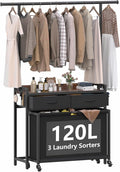 STIKELY Laundry Sorter Hamper with Hanging Cloth Rack, Laundry Basket with 3 Section Pull-Out Rolling Bags, Laundry Sorter for Organization and Storage with 2 Drawers for Laundry Room (Vinatge Brown)