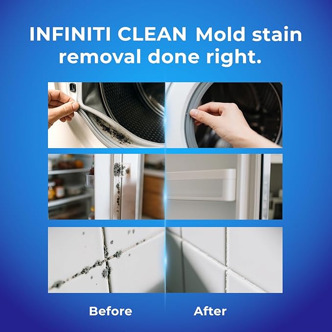 Mold Stain Remover Gel Cleaner Heavy Duty Cleaning Solution for Front Loader Washing Machine Seal, Bathroom Grout, Shower, Caulk - with 11.81" x 11.81" Purple Microfiber Cloth (7 fl oz)