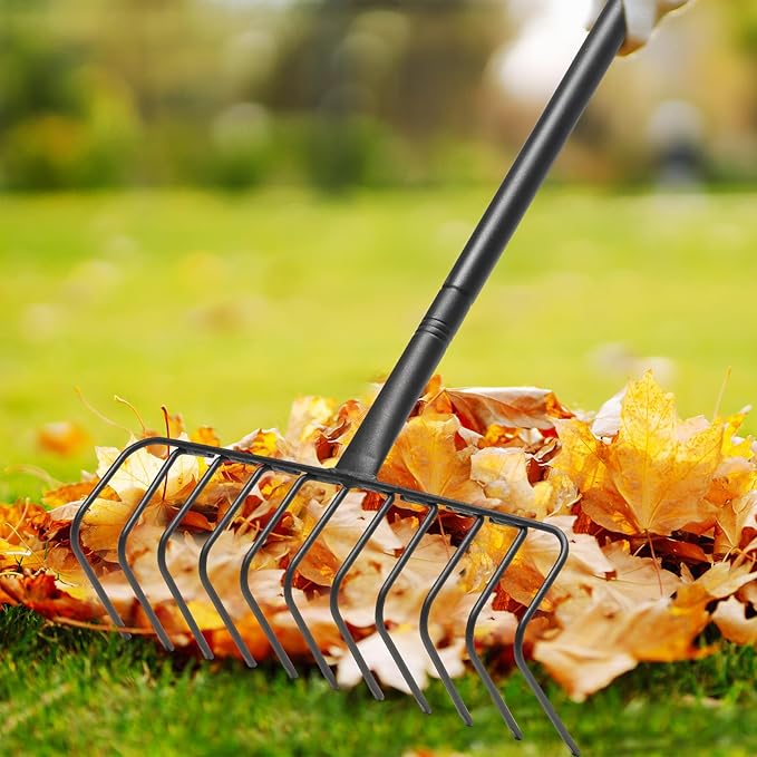 56" Rake with Oversize L-Head - Lightweight Tool for Effortless Collecting Cleaning - Sturdy Design for Dethatching, Landscaping, Lawn, Yard, Bushes, Pine Needles, Hay, Leaves, Mulch, Grass