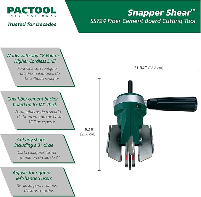 PacTool SS724 Snapper Shear Pro Fiber Cement Board Power Shears + PacTool SA90338 Gecko Gauge LP Siding Mounting Block Tool