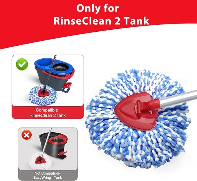 Small Spin Mop Replacement Head Compatible with Ocedar 2 Tank RinseClean, 4 Mop Heads +1 Stick+1 Base , Microfiber Mop Refills and 30-58in Handle, Easy-to-Replace(Blue,2 Tank)