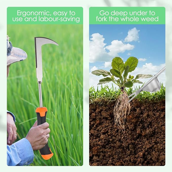 Weed Puller Tool, Set of 3, Rubber Handle Weed Remover Tool, Manual Weeder,L-Shaped Weeding Tool, Thickened Stainless Steel Crack Weeder,Planting and Weeding for Garden, Patio