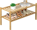 ROMGUAR CRAFT 2 Tier Bamboo Shoe Rack for Closet Free Standing Wood Shoe Shelf for Entryway Small Space Stackable 27"x11"x13" (Natural)