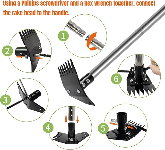 Weed Puller Tool with Long Handle, Manual Weed Remover Tool, 2 in 1 Weed Rake&Grabber and Garden Hoe, Dandelion Gardenia Heavy Duty Uprooting Tool for Yard, Lawn and Garden, 58Inch