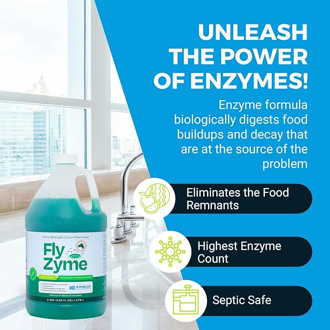 Fly-Zyme, Highly Concentrated Enzyme Drain Cleaner for Pipes & Fruit Flies, Citronella Scented Organic Waste Degrader & Odor Neutralizer, 1 Gallon