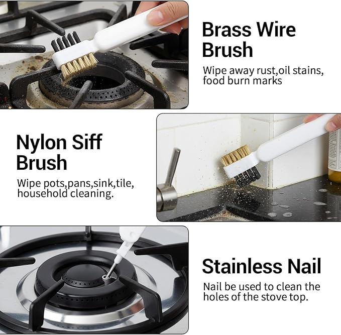 Kitchen Stove Cleaning Brush Scraper Tool Set Heavy Duty Stainless Steel Putty Scraper Stoves Deep Gas Stove Brass Wire Brushes Cleaning Brush Grime Rust Cleaner for Gas Cooktop Pot Pan