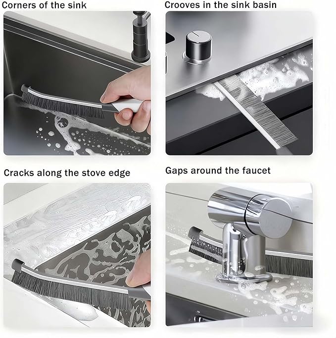 Crevice Cleaning Brush Set-9-Piece, Scratch-Free Hard Bristle Gap Scrubber with Protective Tip, Non-Shedding Detail Brushes for Window Tracks, Bathroom Grout, Blenders & Kitchen Sinks
