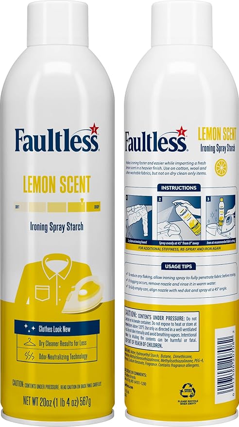 Faultless Lemon Laundry Starch - Lemon Scented Spray Starch 20 oz Cans for Smooth Iron Glide on Clothes & Fabric - Easy Iron Glide, No Residue (Pack of 3)