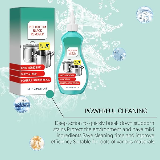 Liquid Pot and Pan Cleaner for Burnt On Food & Grease, Tough Stove Top and Cookware Cleaner, Removes Stubborn Stains on Stainless Steel, Cast Iron, Copper Pots - 5 fl oz