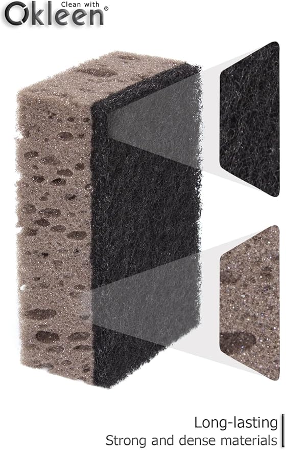 Taupe Multi Use Scrub Sponges. Made in Europe. 9 Pack, 4.3x2.8x1.4 inches. Best Odorless Durable Brown Heavy Duty Scrubber for Kitchen and Household Cleaning