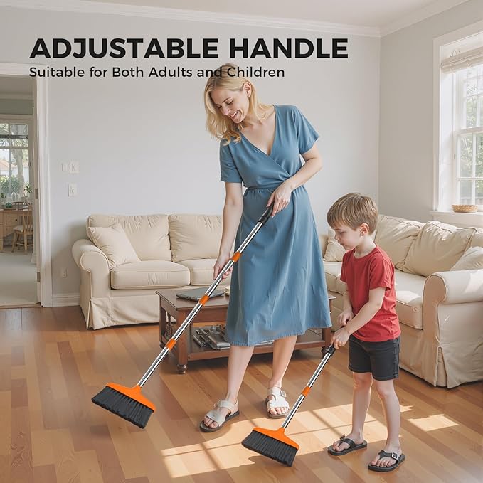 Handy Broom, Indoor/Outdoor Brooms, Duty Kitchen Broom, for Home Garage Kitchen Office Courtyard Lobby Patio Lawn Concrete (1, Orange)