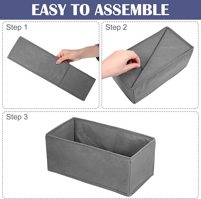 9-Pack Foldable Drawer Organizers Foldable Storage Bins – Clothing Drawer Organizer for Clothes, Dark Grey (10.6"x5.5"x4.3", Non-Woven Fabric)