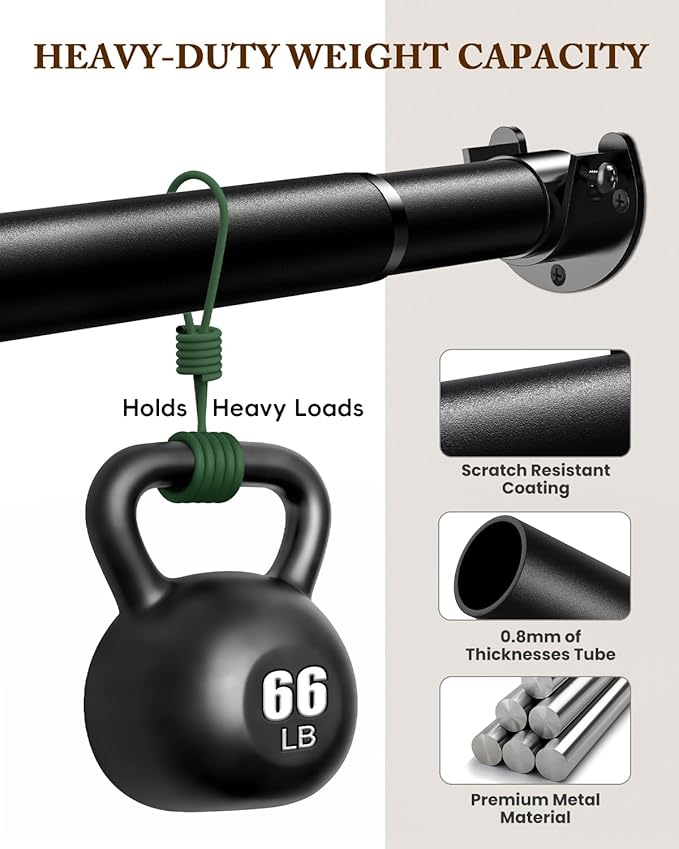 Closet Rod 17-39 IN, Heavy Duty Closet Rods for Hanging Clothes, Adjustable Closet Rods for Wardrobes Storage Laundry RV Bathroom, Easy Install, Black