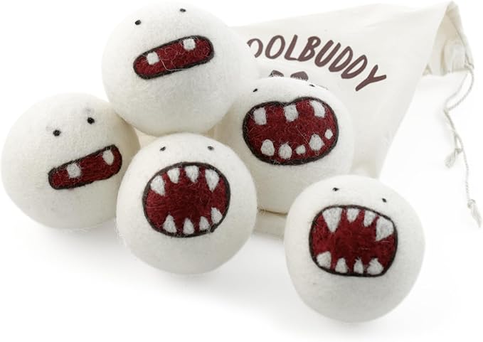 Woolbuddy Monster Dryer Balls (6-Pack) — Cute Handmade Wool Characters, Natural Fabric Softener, Eco-Friendly Gift for Families & New Homes