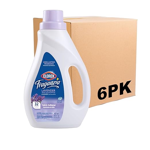 Clorox Fraganzia Liquid Laundry Fabric Softener, Lavender with Eucalyptus Scent - Laundry Odor Eliminator, Wrinkle Reducer and Static Reducer, 40 Fl Oz - 6 Pack