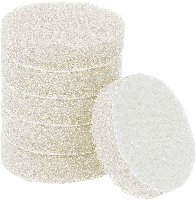 HARFINGTON 6pcs Scrubber Scouring Pads 450 Grits 2 Inch Drill Power Brush Hoop and Loop Surface Conditioning Disc Drill Scuffing Disc Scrub Pads for Home Kitchen Cleaning, White