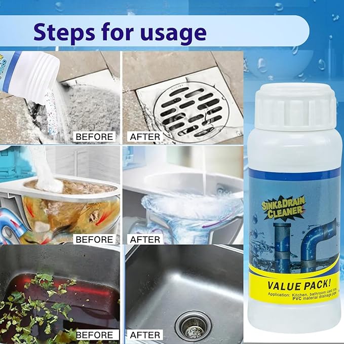 2Pcs Wild Tornado Pipe Dredge,Powerful Sink and Drain Cleaner Powder,For Quick Foaming Cleaning Agent For Kitchen, Bathroom & Toilet Pipes (2)