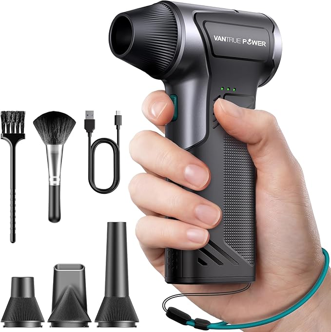 T150 Compressed Air Duster, 110000RPM Cordless Electric Air Duster, 3-Gear Mini Handheld Cordless Blower with Fast Charging, Portable Air Blower for PC, Car, Outdoor, Keyboard