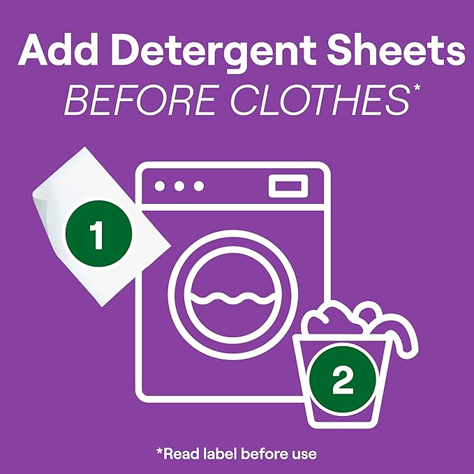 Seventh Generation Laundry Detergent Sheets, Up to 64 Loads, Fresh Lavender Scent, Removes Tough Stains, 0% Dyes and Artificial Fragrances, Safer for your family, (Pack of 2)