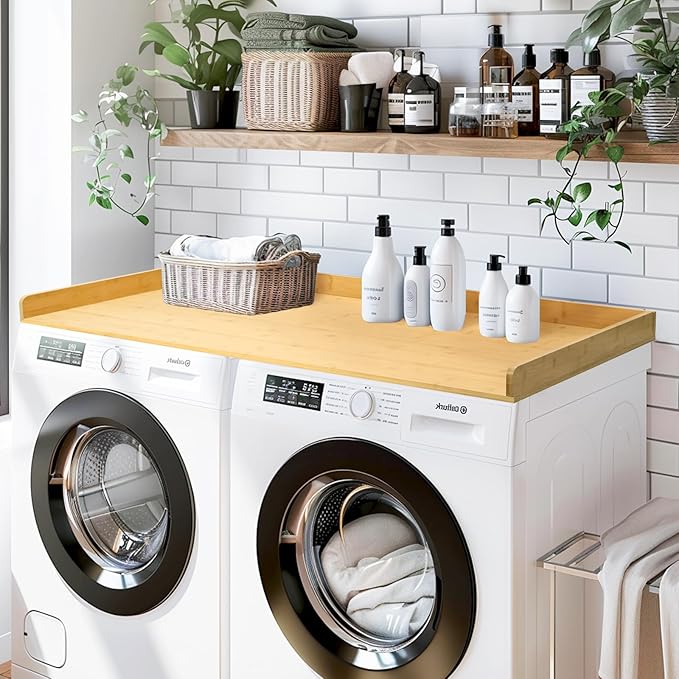 Gashell Washer Dryer Countertop, 27.5" x 54" Bamboo Washer and Dryer Countertop for Laundry Room Organization(Natural)