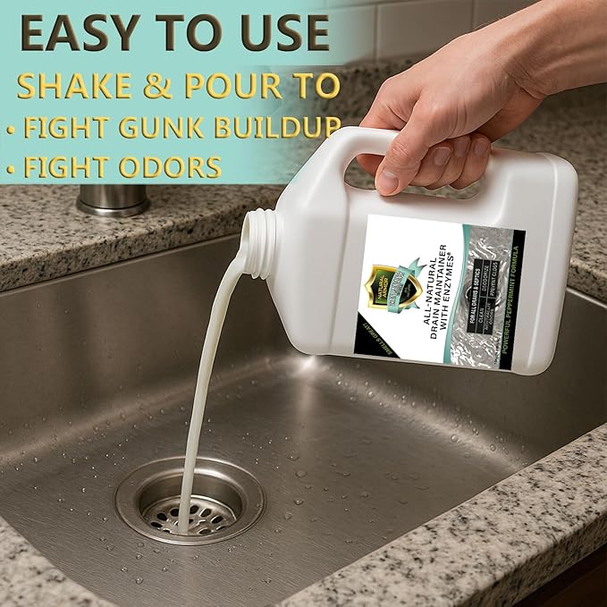 Natural Armor Enzyme Drain Maintainer - Gallon Drain Cleaner with Natural Enzyme Power to Prevent Buildup & Odors - Safe for Sinks, Showers, Grease Traps & Septic - Non-Toxic Formula, 128 fl oz