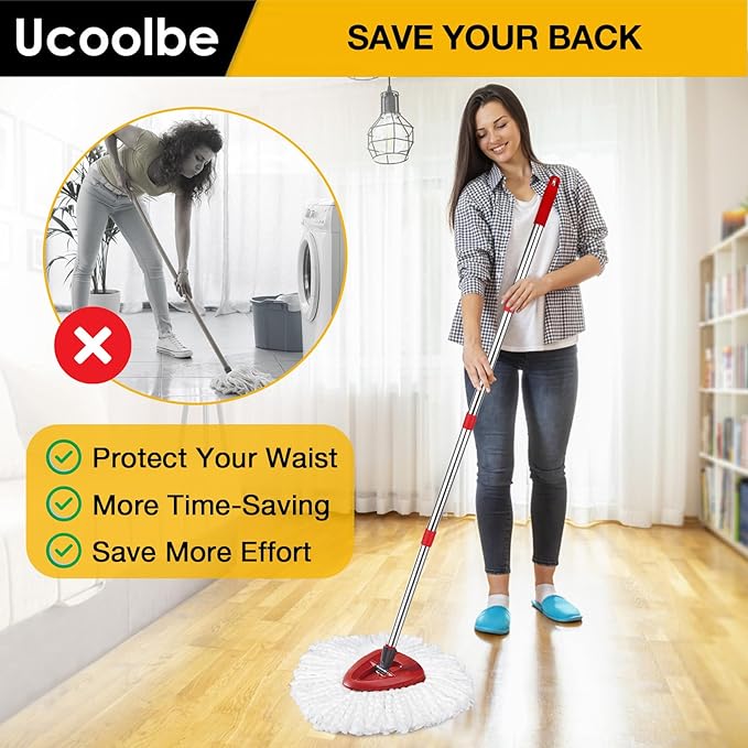 Spin Mop Replacement Handle Compatible with O-Cedar Spin Mop & Bucket System, 4-Section 30" to 58" Mops Handle Replacement Stick for Floor Cleaning, Mops Head & Base Not Include