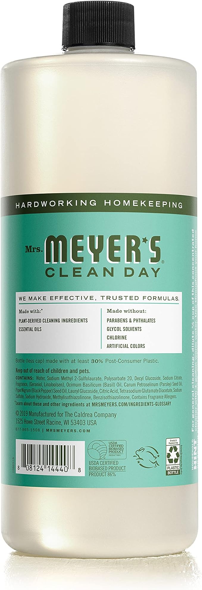 MRS. MEYER'S CLEAN DAY Multi-Surface Cleaner Concentrate, Use to Clean Floors, Tile, Counters, Basil, 32 fl. oz (Pack of 2)