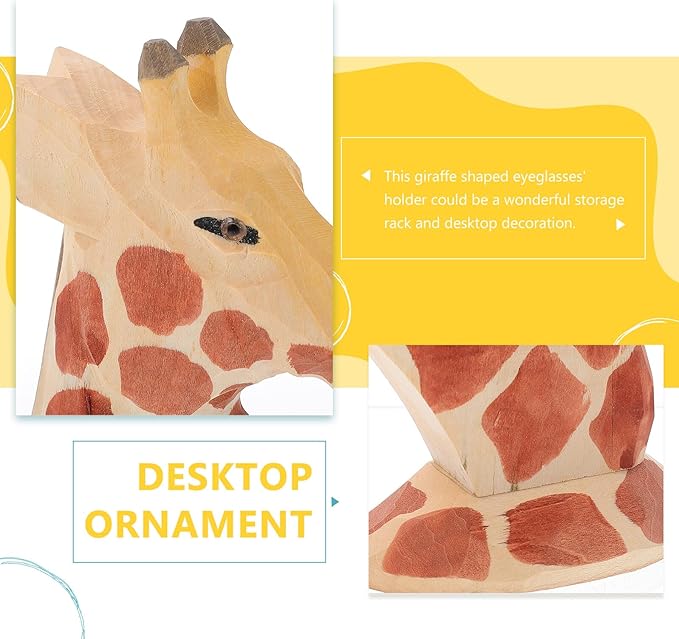 Housoutil Giraffe Shaped Eyeglasses Stand Wooden Desktop Eyewear Organizer Display Rack for Sunglasses Storage Home Office Decor