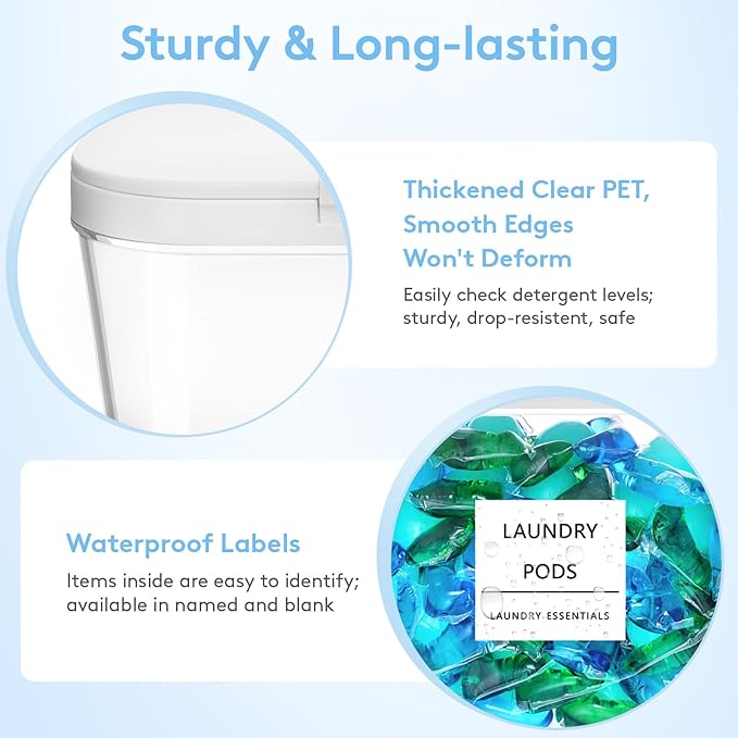 Lifewit Laundry Pods Container with Pop-up Lid, Coffee Pod K Cup Storage, Laundry Room Organization, Dryer Sheet Holder for Washing Powder Detergent, 2700 +2000ml/0.72+0.5gal, 5PCS
