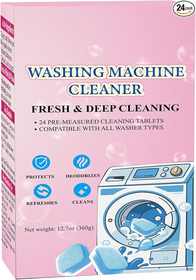 24-Pack Washing Machine Cleaner Tablets HE Front Load and Top Load Compatible Descaler Pods for Laundry Tub, Drum and Gasket Septic Safe, Fresh Scent (1-Year Supply)