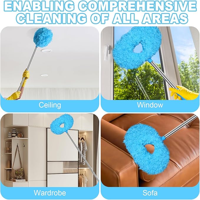 Eunice 13-49.7 Inches Ceiling Fan Duster with Extension Pole, Adjustable and Removable Cleaner Blade for High Ceiling, Fan Cleaner for Window Door Furniture (Blue)