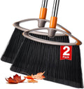 2 Pack Soft Bristle Broom, Heavy Duty Broom with Collapsible Handle, Ideal for Indoor Outdoor Hardwood Floors Kitchen Salon Camping Cat Pets Hair Home Room Office, Sturdy and Durable, Gray