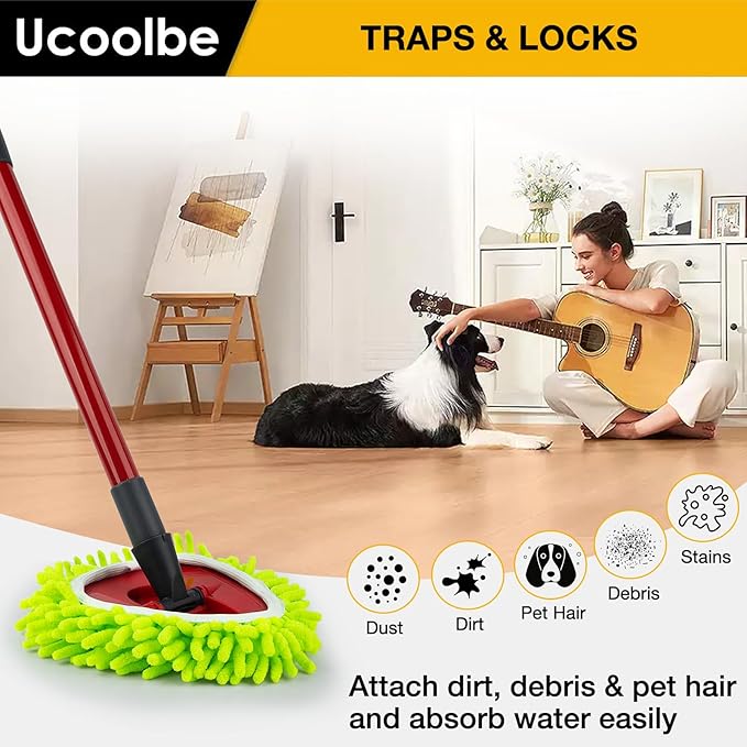 Chenille Duster Mop Head Compatible with O Cedar Mop Easywring 1-Tank System, Microfiber Chenille Mop Pads Spin Mop Refill for Dry & Wet Use, 3 Pack