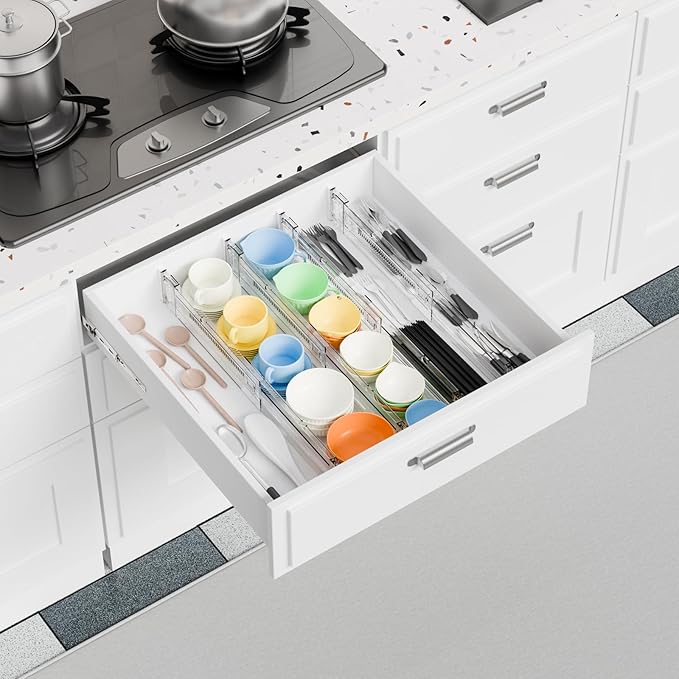 Yieach 12 Pack Clear Expandable Deep Drawer Separators From 15 to 21'' - 3.2 Inch Tall Acrylic Drawer Dividers for Clothes,Dresser Drawer Dividers for Dresser,Baby Nursery,Clothing,Sock or Underwear