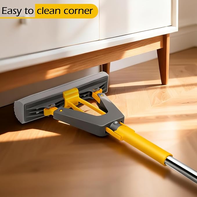 MASTERTOP Sponge Mop, Self Squeeze Mop with 3 PVA Absorbent Mop Refills, Roller Sponge Mop with 52'' Stainless Steel Handle for Kitchen Bathroom Office Hardwood Laminate Floor Cleaning