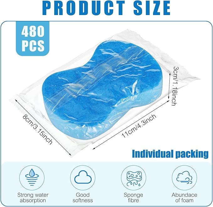 Tanlade 480 Pcs Individually Wrapped Sponges Kitchen Bulk Non Scratch Scouring Sponges for Dishes Household Cleaning Travel Apartments Hotel Car (Blue)
