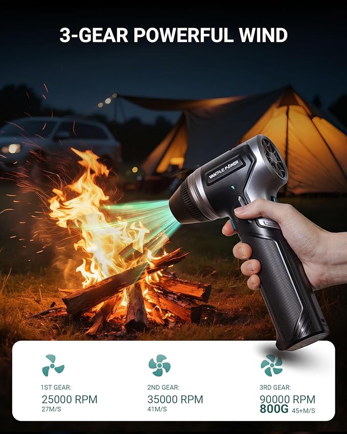 Electric Air Duster-（3 Times the Average Market Wind Force）, Super Power Cordless Duster, Rechargeable Brushless Motor Durable Blower, 3-Gear Adjustable for Keyboard, Car, House, Patio