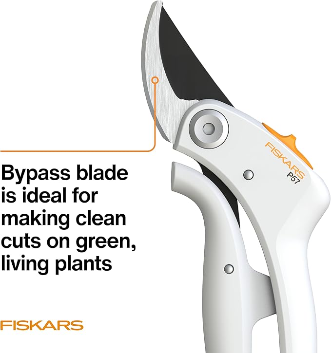 Fiskars Bypass Pruner with PowerLever, Lightweight Garden Shears, White