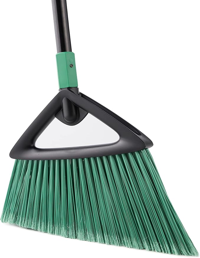 Eyliden Broom, Angle Broom with 57" Long Handle, PET Bristles - Fit Heavy-Duty Cleaning, Also Works Well Fine Dust - Commercial Outdoor Indoor Sweeper for Courtyard Sidewalk Deck Kitchen Lobby, Green