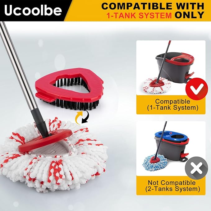 Spin Mop Replacement Head for O Cedar 1 Tank EasyWring, 40% More Cleaning Power, Upgraded Scrub Brush, 4 Microfiber Mop Refills, 1 Brush, 1 Mop Stick, 1 Base