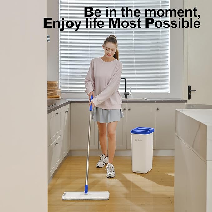 Mop and Bucket Set, Mops for Floor Cleaning with Long Handle, Squeeze Flat Mop and Bucket System, Dry & Wet Dust Mop for Household Floor Cleaning with 5 Microfiber Mops, Slate Blue